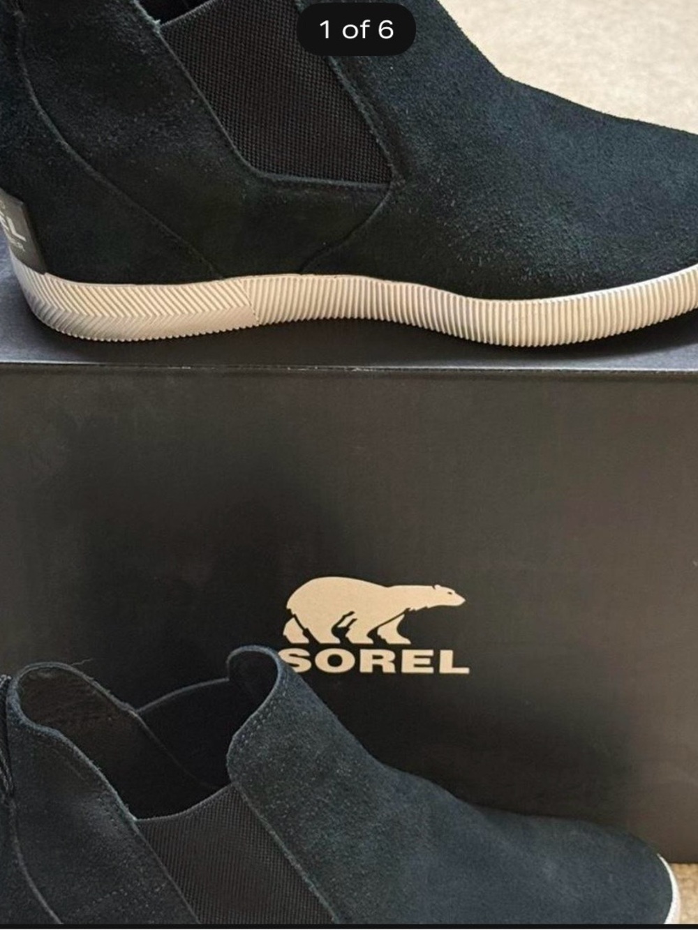 Sorel Black Suede Chelsea Wedge Sneakers with Off-White Sole